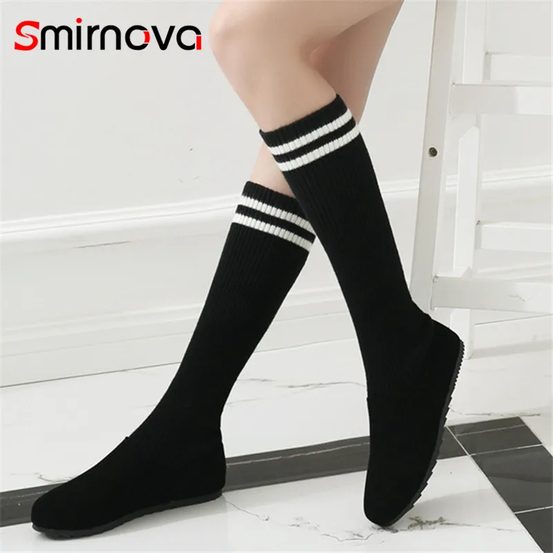 Smirnova/Лидер продаж женские сапоги носки повседневные из флока на низком каблуке