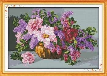 

Blossoming Flowers Cotton Canvas Cross Stitch Kits Crafts Accurate Printed Embroidery DIY Handmade Needle Work Home Decor
