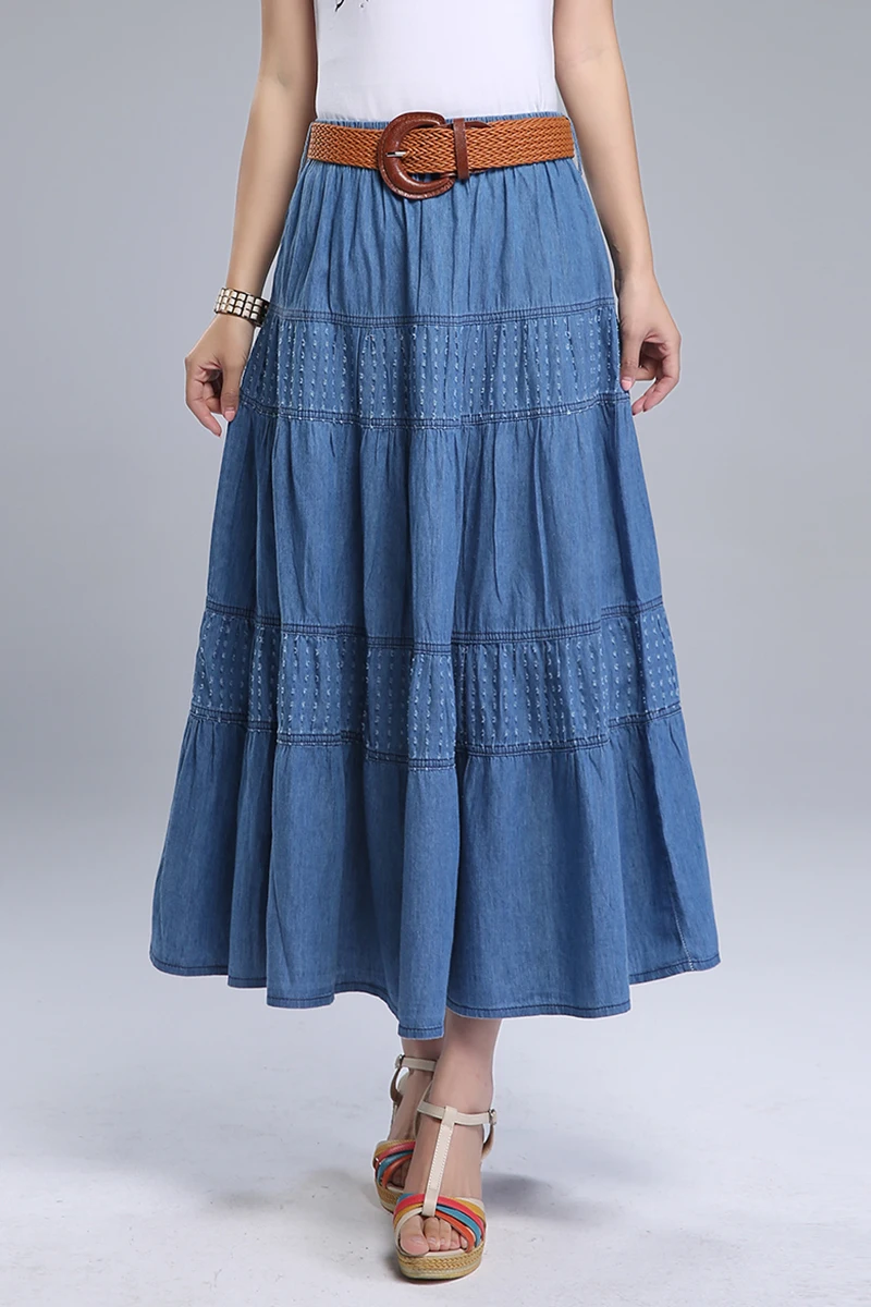 Летняя женская джинсовая юбка больших размеров, Корейская стильная облегающая однотонная винтажная длинная джинсовая юбка трапециевидной формы, юбка в богемном стиле