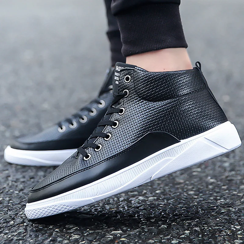 High top sneakers boys sports shoes white vulcanized shoes men leather sneakers ankle boots cotton fabric casual shoes