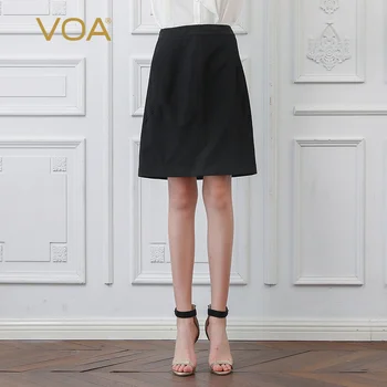 

VOA Black High Waist Midi Skirt Women Silk Office Skirts Formal Basic Ladies Work Bottom Clothes Jupe Crayon Luxury Faldas C637