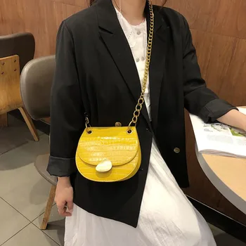 

Elegant Female Saddle Bag Summer New Crocodile Pattern Pu Leather Women's Designer Handbag Lock Chain Shoulder Messenger bag