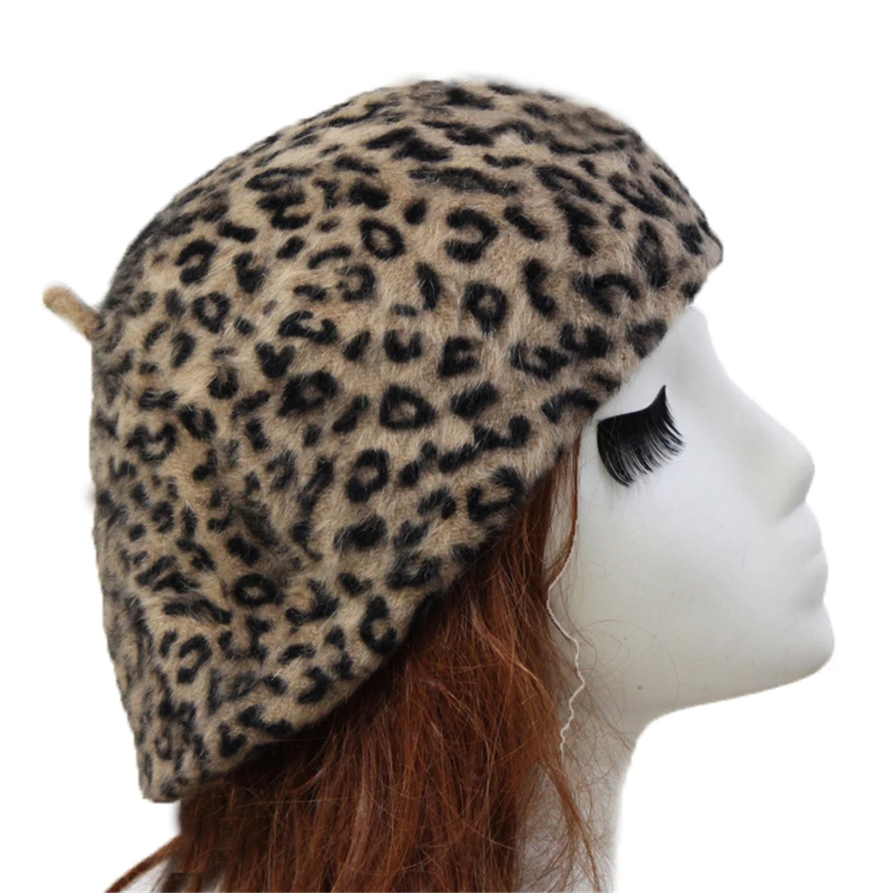 YJSFG HOUSE Fashion Faux Rabbit Fur Beanies Hat Leopard Printed Cap 5