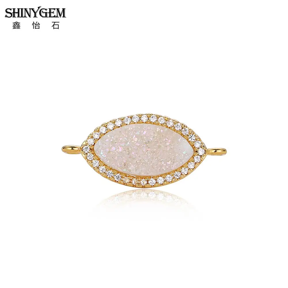 

SHINYGEM Flat Long Evil Eye Druzy Connector Charms Gold Plating Natural Stone Connectors For DIY Jewelry Making Rhinestone Charm