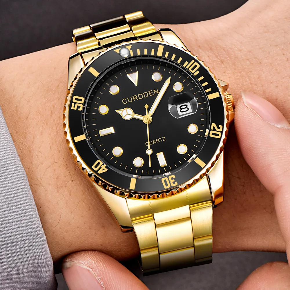 

2019 New Men's Chronograph Quartz Watches Stainless Steel Waterproof Lumious Analogue 24-hour Wristwatch for Man Green Dial