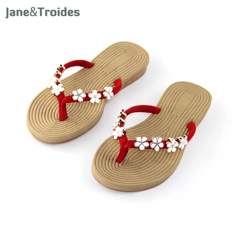 

Summer Floral Beach Women Flip Flops Linen Seaside Anti Slip Slippers Holiday Outside Casual Sandals Fashion Woman Shoes