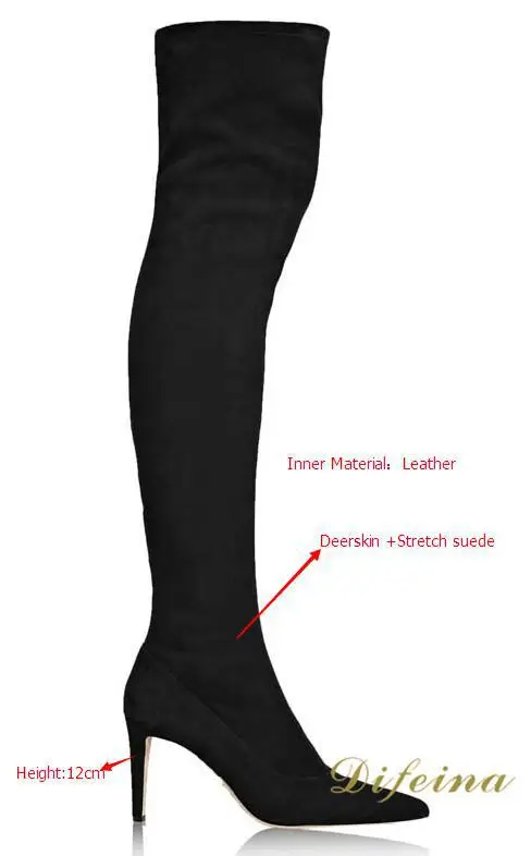 

Best Roman Style Winter Black Long Boots Stitching Genuine Leather Over The Knee Boots Stiletto Pointed Toe Shoes Martins Boots
