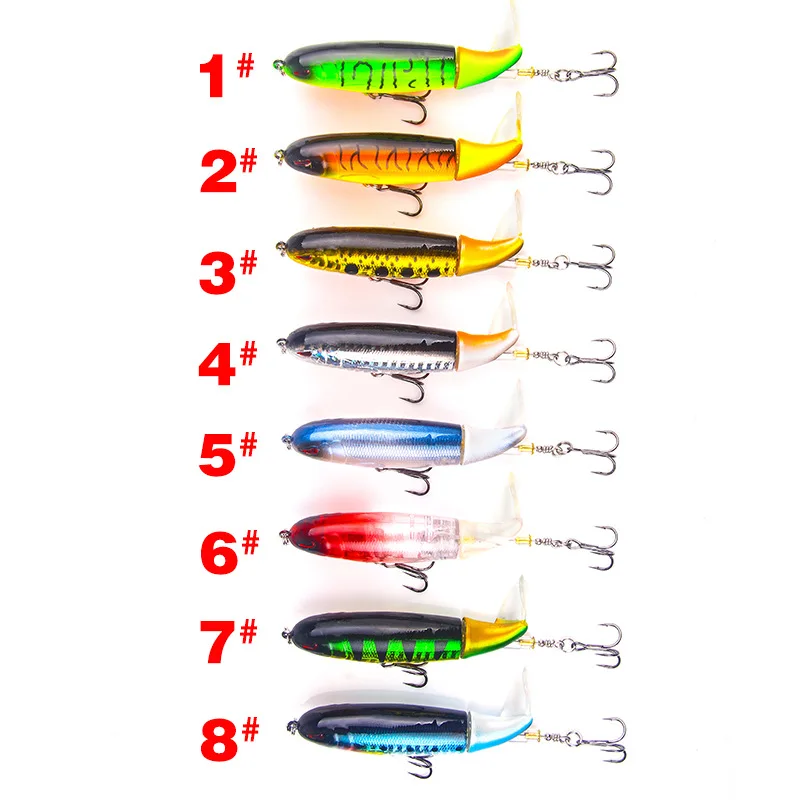 80pcs Whopper Popper 9cm 13g Topwater Fishing Lure Artificial Hard Bait 3D  Eyes Plopper Soft Rotating Tail Fishing Tackle