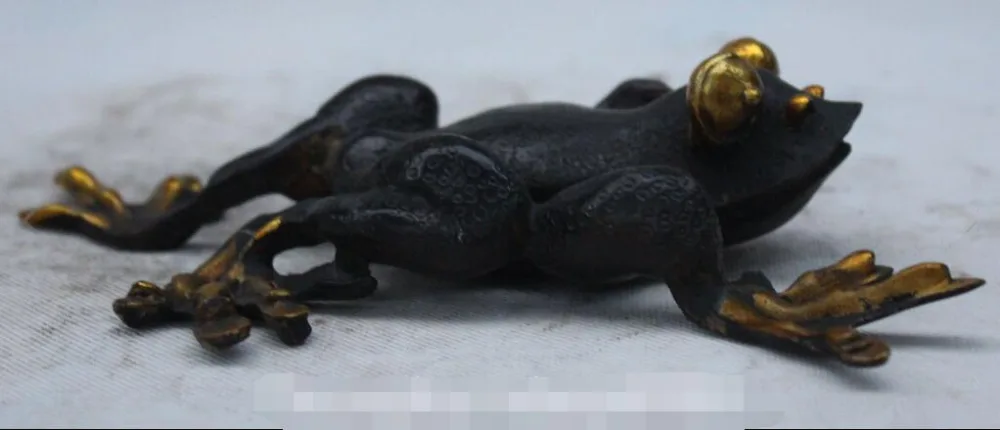 

8" Chinese Folk Fengshui Bronze Gilt Carving Animal Frog Bufonid Toad Statue
