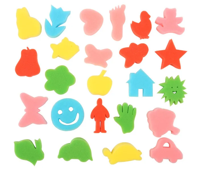 

24pcs BOHS Assorted Shapes Small Sponge Head Seal Stamp, A Variety Of Diy Graffiti Sponge Roller Brush