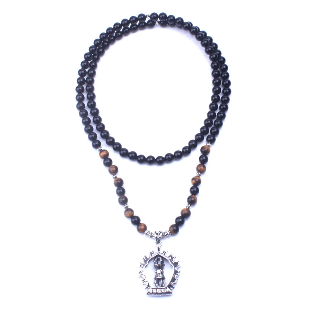 

Onyx Tiger eye stone with Vajra Pendant 108 stretch mala Necklace or bracelet Healing Spiritual yoga jewelry dropshipping