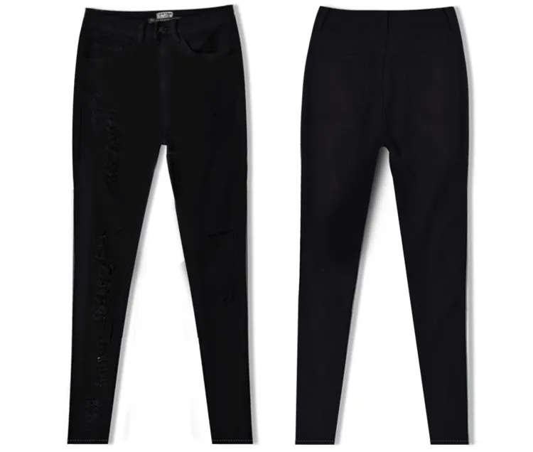 Новые модные женские рваные джинсы до колена тонкие черные рваные джинсы с высокой талией рваные узкие брюки женские стрейч брюки