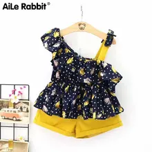 Комплект одежды для девочек топ с цветочным рисунком и шорты, комплект из 2 предметов, шифоновый топ с бретельками, популярная стильная детская одежда Лидер продаж, летняя одежда