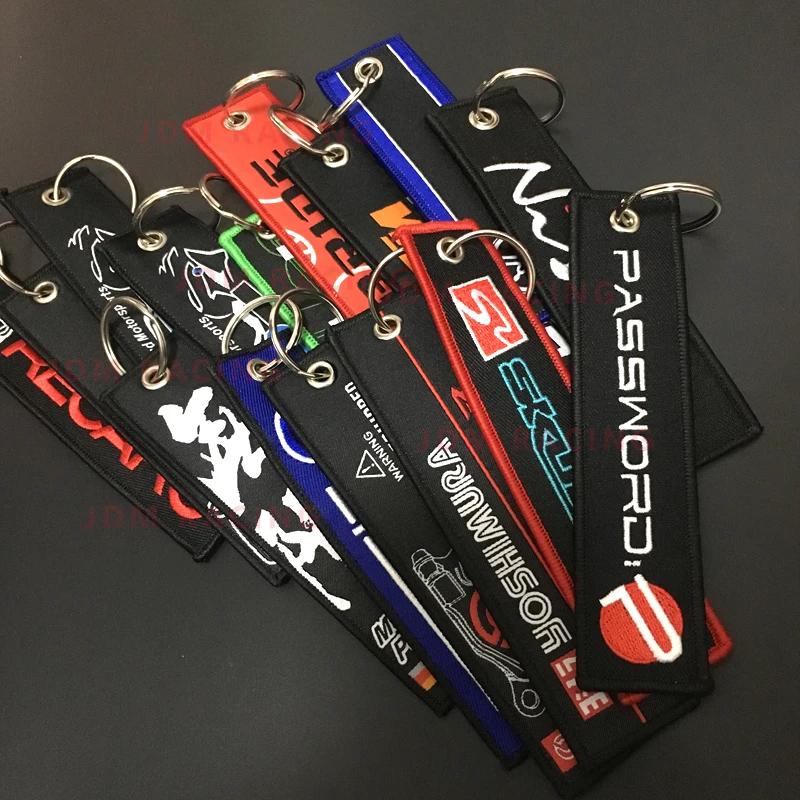 

Hot Embroidery Car keychain Black DOUBLE SIDED Racing Key Holders KEYCHAIN TAG Universal Racing JDM Keychain Holder