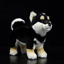Настоящая жизнь, стоящая черная японская Шиба ину, плюшевые игрушки, мягкая Реалистичная собака, мягкая игрушка в виде животного, детские игрушки, рождественские подарки