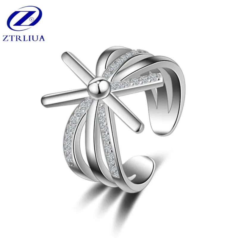 

Exquisite Beautiful Korean Style Fashion 925 Sterling Silver Jewelry Sun Female Flower Descendants Crystal Opening Rings SR326