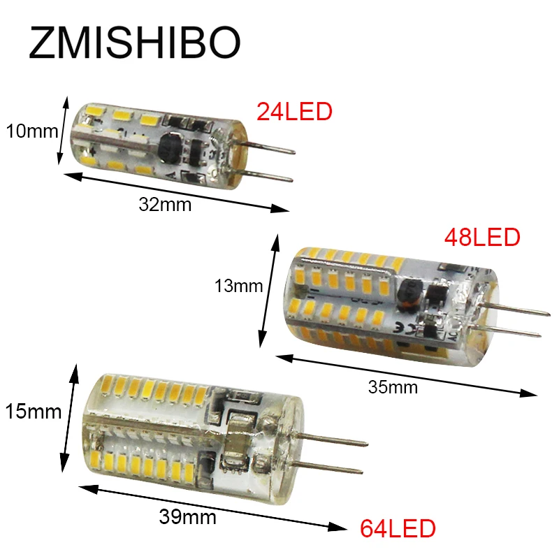 Zmisibo Высокая яркость LED G4 кукурузная лампа AC/DC 12V 220V 24/48/64LED 3014 силиконовый корпус Ra80