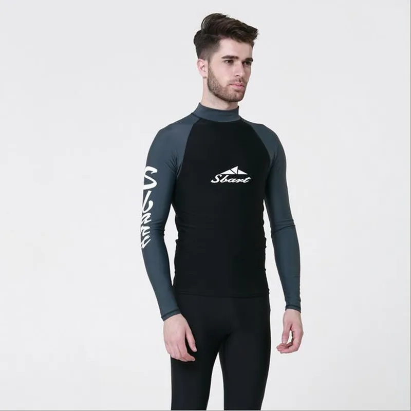 

Big Size Wetsuit O-neck Men's Sunscreen Tops Summer Long-sleeved Bathing Suits Patchwork Color Surfing Swimwear T-Shirt Clothing