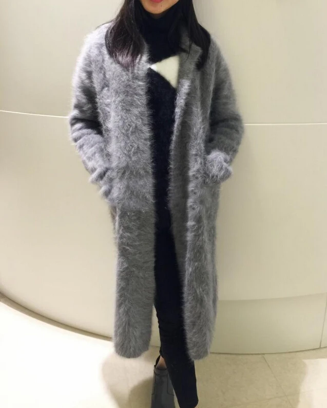 

Real Mink Cashmere Long Coat Genuine Mink Cashmere Sweater Warm Custom Big Size Pure True Mink Fur X Long Cardigans TBFP902