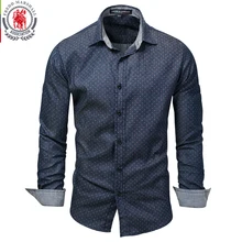 Fredd Marshall, Мужская джинсовая рубашка в горошек, с длинным рукавом, хлопок, высокое качество, Повседневная рубашка, Мужская одежда, рубашки 3XL 120