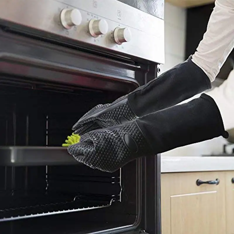 Удлиненная профессиональная Силиконовая прихватка, термостойкая кулинарная перчатка с внутренним хлопком для кухни, барбекю, выпечки, гриля-B
