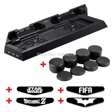 for Sony Play Station 4 PS4 Console Stand Cooling Fan & Dual Charging Station + 8 x Stick Grips + 4 x LED Stickers
