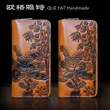 OLG. YAT кожаный кошелек ручной работы женская сумка растительные дубления кожаные сумки женские ручные резные Сумочки Цветы Длинные сумки с замком-молнией