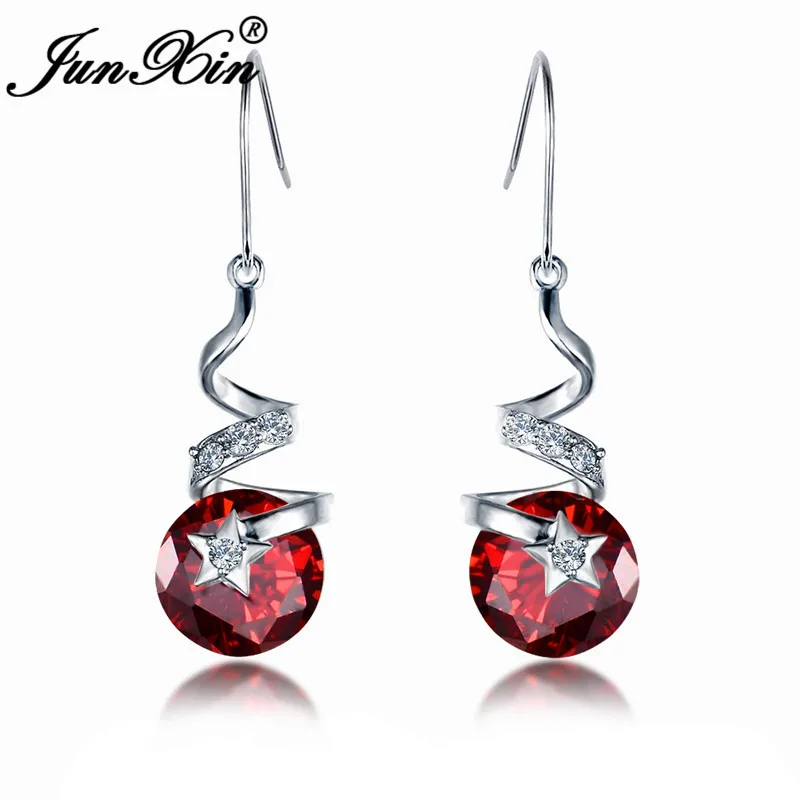 925 Sterling Silver Filled Ladies Red Ruby Gemstone CZ Drop//Dangle Earrings