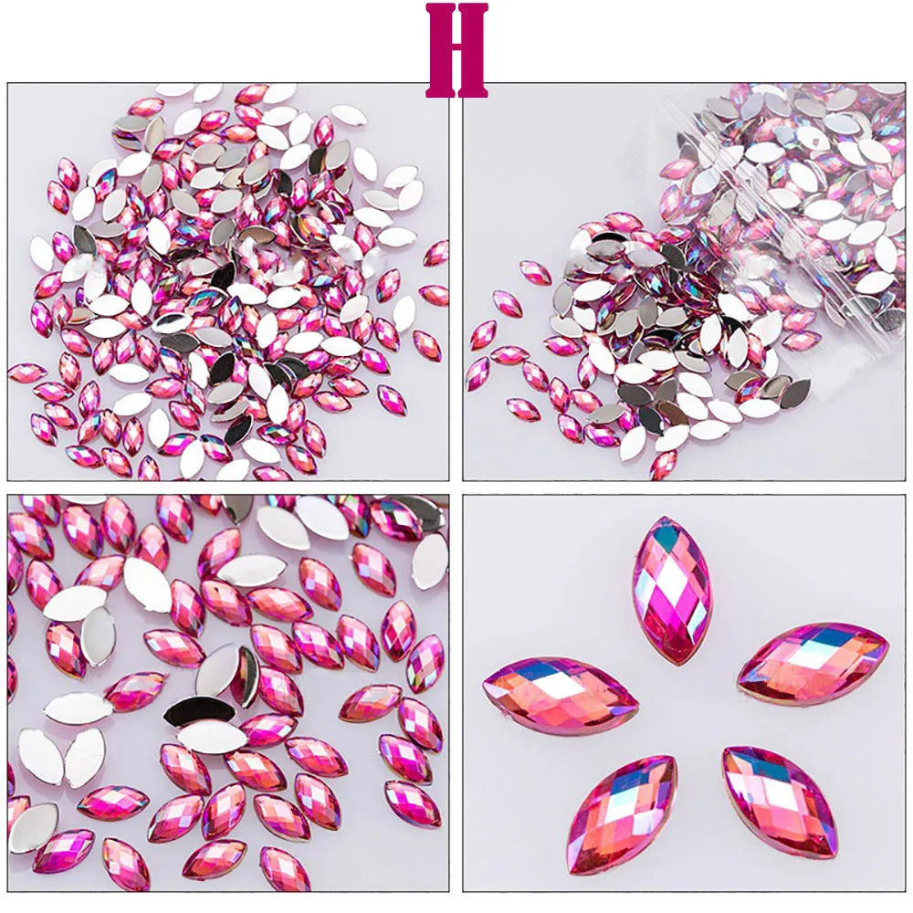 Nail Art Decoration 500Pcs Glitter Horse Eye Rhinestones 3D Nail Art Decorative Glue Acrylic Nail Decoration Manicure#p063 - Цвет: H