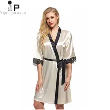 Сексуальное женское неглиже весна лето новая искусственная шелковая ночная рубашка Плюс халат размера женское кимоно халат сексуальная открытая женская ночная рубашка