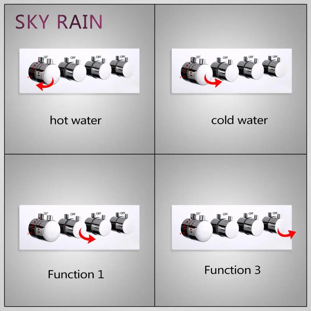 SKY RAIN Hot Selling Brass Chrome Plated 3 Function High Flow Hot And Cold Or Thermostatic Valve SKY RAIN Hot Selling Brass Chrome Plated 3 Function High Flow Hot And Cold Or Thermostatic Valve