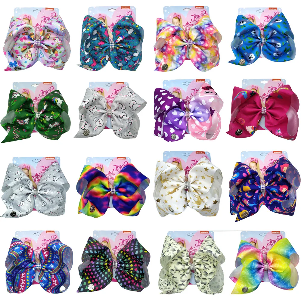 8" Graffiti Ribbon JoJo Bow Hair Clips For Girls Princess Handmade