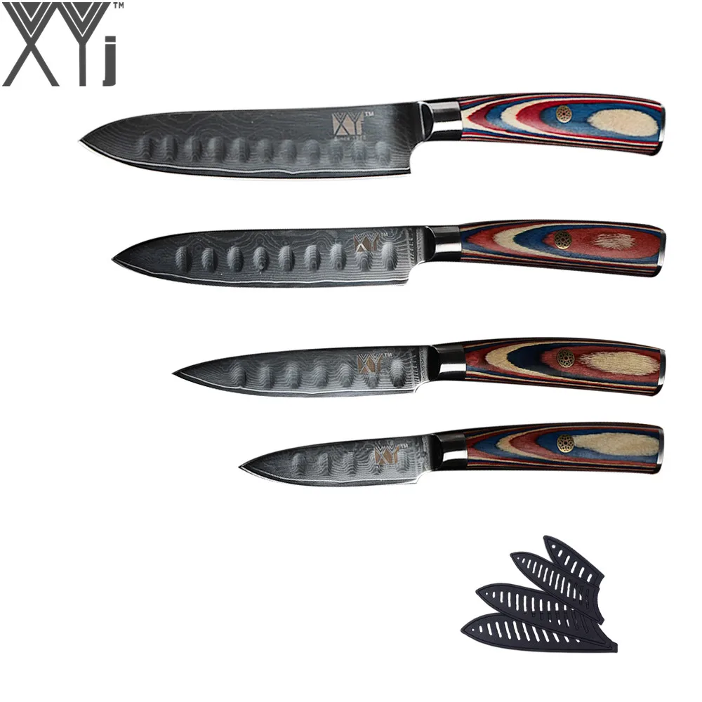 XYj VG10 Damascus Kitchen Knife Sets Paring Utility Slicing Chef Knife 67 Layer Japanese Damascus Kitchen Cooking Tools + Cover