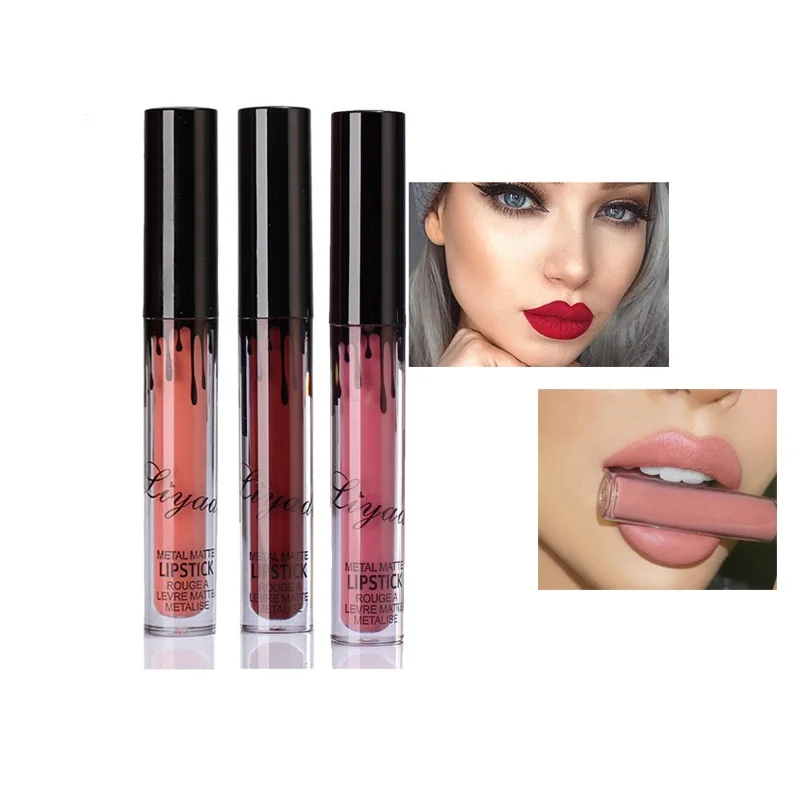 

LOVELY METAL Long Lasting Lipstick Glitter Liquid Lipsticks Mate Lip Gloss Colors Make up Baton DorpShipping Red Matte Lip