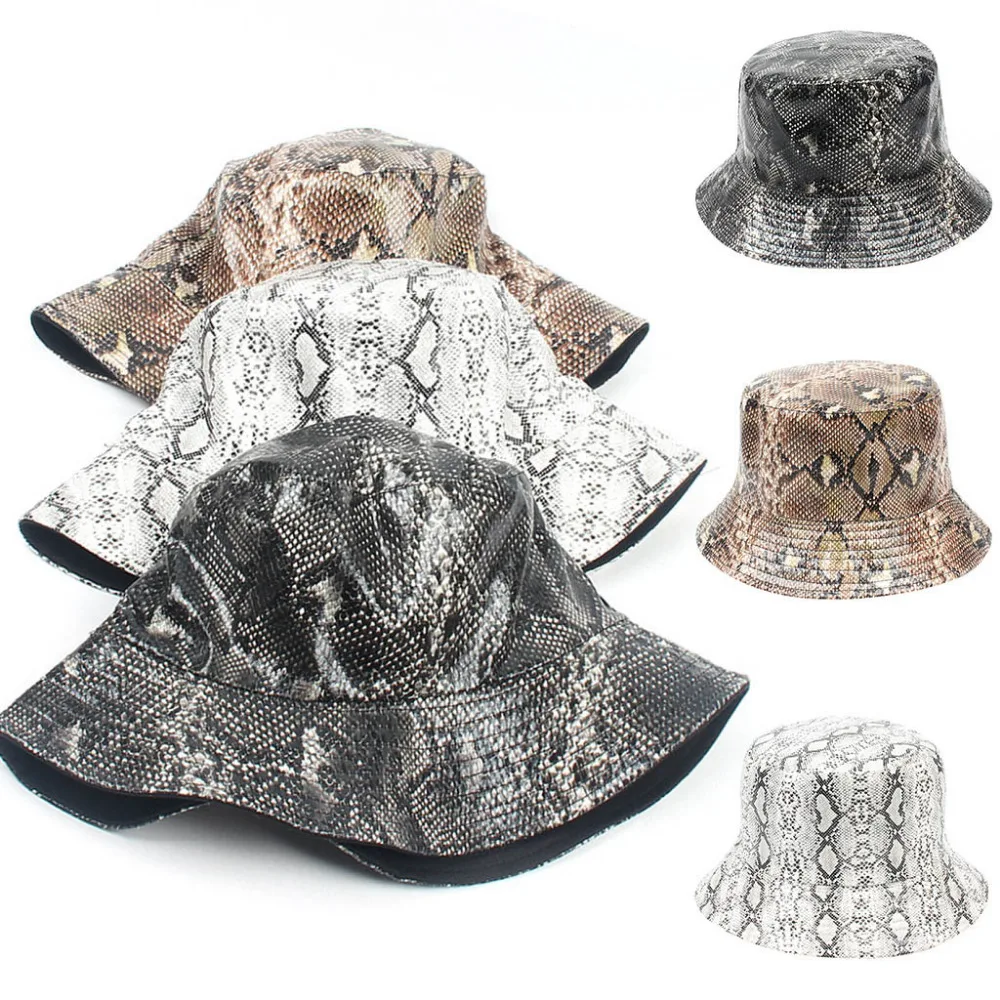 2019 Men's and women's snakeskin beach hats double-sided wear personality large bowl sunshade beach hat beach hat cotton 40J5 (1)