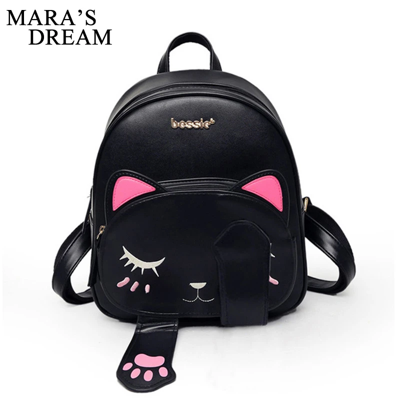 Mochila para gatos Mara's Dream 2018, mochilas escolares de estilo Preppy negras, divertidas mochilas de viaje para mujer piel sintética de calidad|cat backpack|backpack funnybackpack fashion - AliExpress