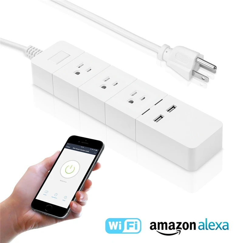 

Smart Wifi Power Strip Surge Protector 3 AC Outlets + 2 USB Port Voice Control Socket for Amazon Echo Alexa's Google Home Timer