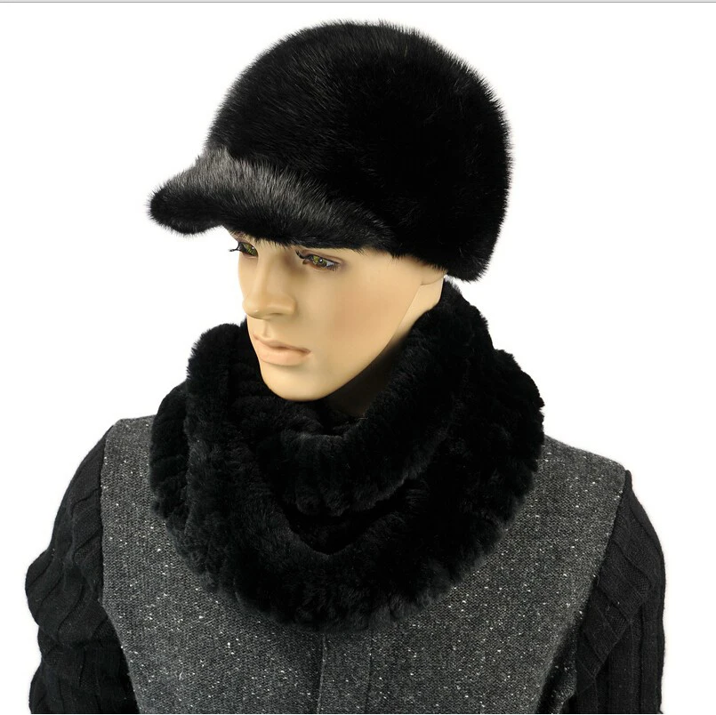 SCR035 натуральная кроличий мех черный шарф мужские зимние теплые модные однотонные шарфы