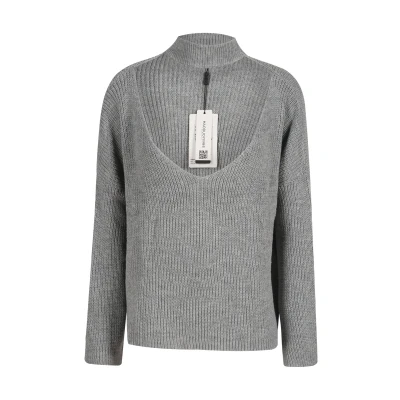 HYH HAOYIHUI  Gray V Neck Choker Female Pullover Casual Autumn Flare Sleeve Women Sweaters Vintage Sexy Basic Pullover Sweater