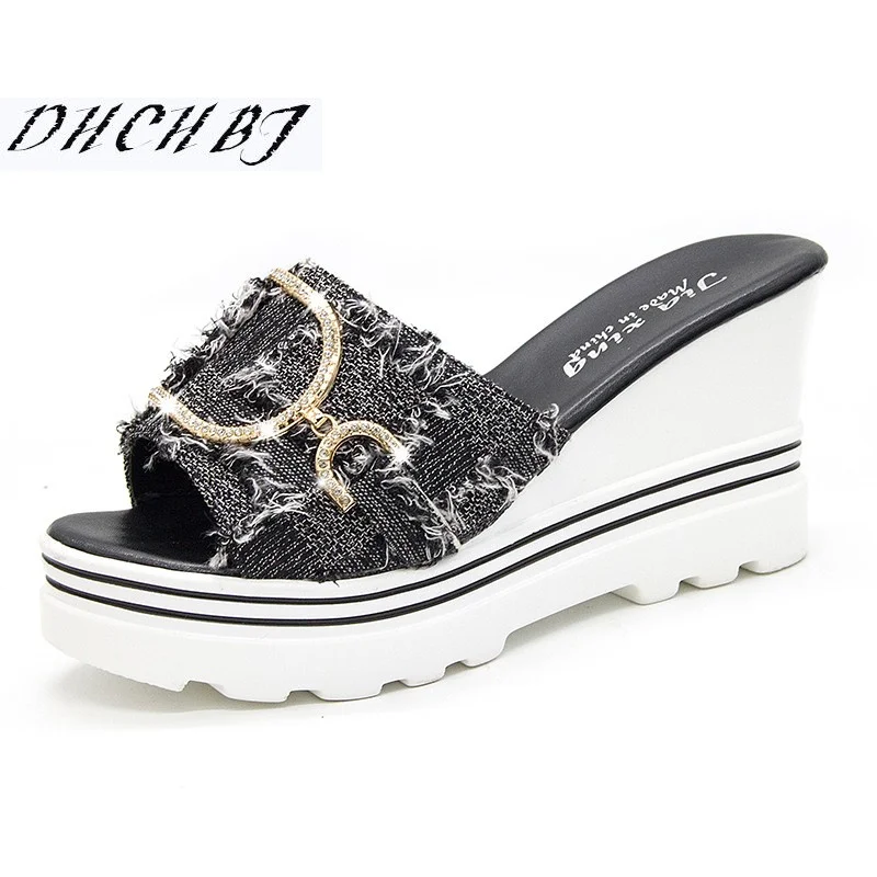 

Summer Wedge Slippers Platform High Heels Women Slipper Ladies Outside Shoes Basic Clog Wedge Slipper Flip Flop Sandals