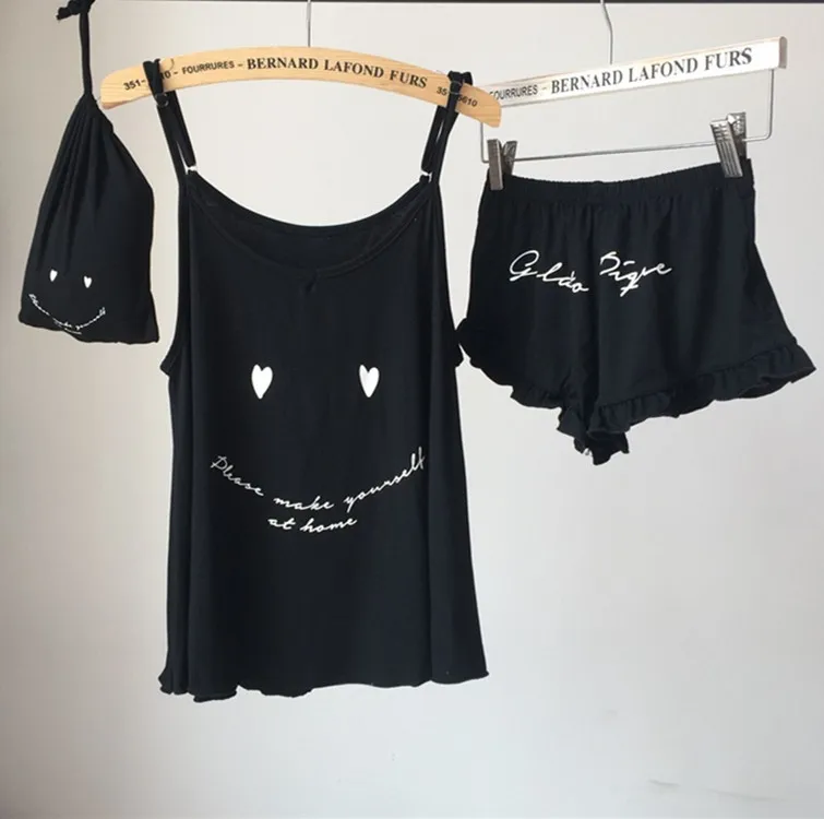 

Sweet Women Printed Pajamas Pyjamas Suit 2019 Summer New Modal Sleepwear Nightwear Casual 2PCS Strap&Shorts Sleep Set Home Wear