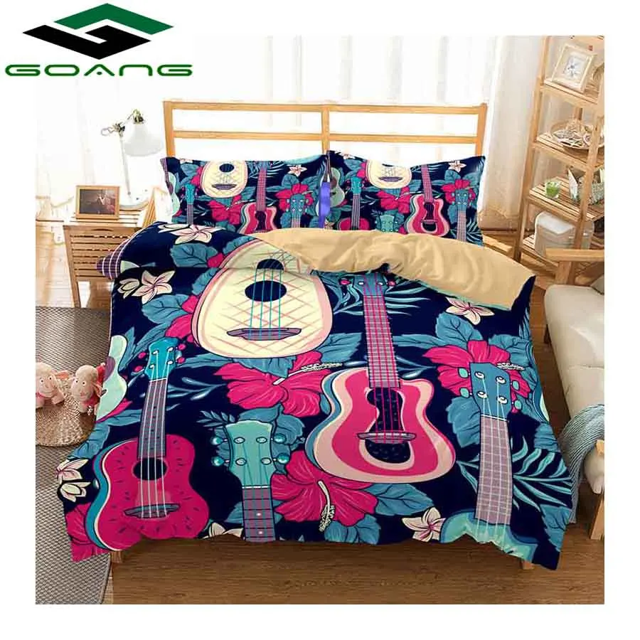 buy GOANG bedding set 3d bed sheet duvet cover pillow 100% polyester flower and guitar bedding set king size Home textile best gift