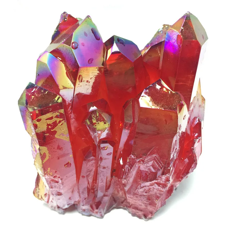 

Aura Crystal Cluster Red Angel Aura Titanium Quartz Crystal Specimen Minerals Reiki Healing Chakra