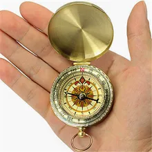 1Pc Survival Mini Pocket Brass Golden Luminous Compass Navigation New Outdoor Camping Hiking Tool Best Selling P5