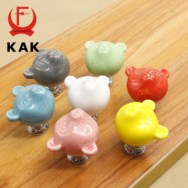 Ceramic Bear Drawer Knobs 3D Cartoon Cabinet Cupboard Handles Furniture Handles Kitchen Door Handles
