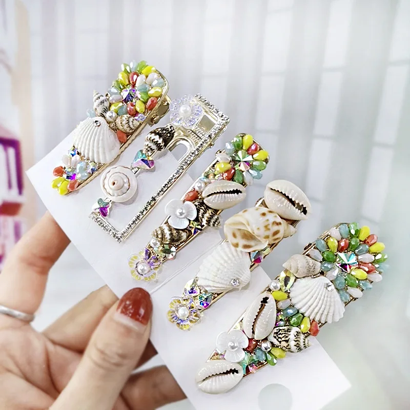 

Elegant Handmade Natural Shell Hairpin Pearl Water Drop Rectangle Hairpin Fashion Conch Crystal HairClip For Women Beach Jewelry