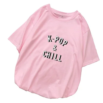 Kpop& Chill, футболки с буквенным принтом, женская летняя футболка, Femme, повседневная, Losoe, Круглый ворот, короткий рукав, Harajuku, уличная одежда, женские топы - Цвет: Розовый