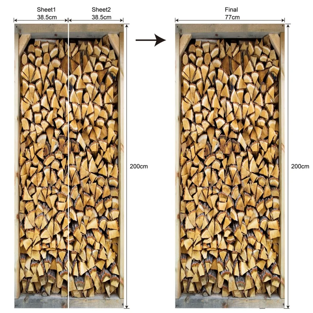 Подарок на год Съемный DIY 3D стикер на дверь стикер на стену Наклейка бревна деревянный ворс принт Декор коридора, 77 см 90 см