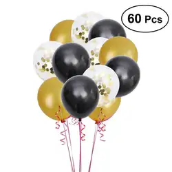 60 шт. 12 дюймов круглые воздушные шары латексные воздушные шары 25 шт. черные шары 25 золотые шары и 10 шт. золотые конфетти воздушные шары для