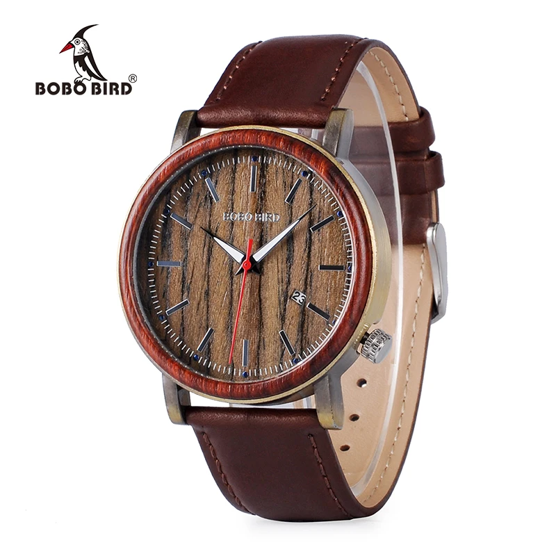 BOBO BIRD Luxury Mens Wood Watches Genuine Leather Band Wooden Wristwatch Japan Move' Quartz Male Relogio C-O27 DROP SHIPING